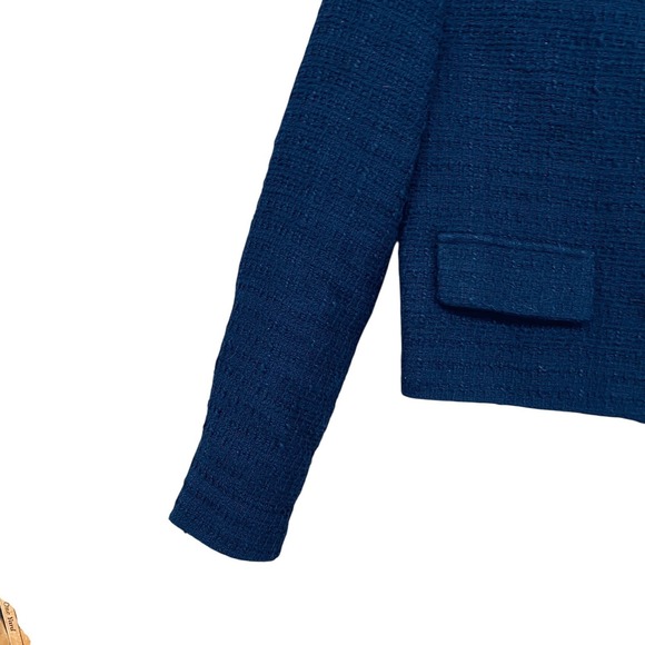 ZARA Blue Textured Cropped Jacket Womens Size S Button Front Jewel Buttons - Picture 3 of 16